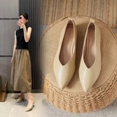 粗跟2025新款 百搭仙女风瓢鞋 浅口中跟妈妈女鞋 软皮单鞋 奶奶鞋 百搭