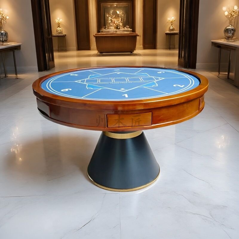 实木圆桌六边桌五边桌棋牌扑克够级专用桌狗腿桌打牌斗地主保皇桌