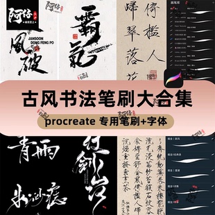 procreate笔刷古风书法水墨写字手写瘦金体中文板写毛笔ipad字体