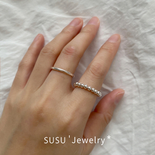 「搭配小能手」通勤可转动的小银珠开口戒指S925银极简叠戴百搭