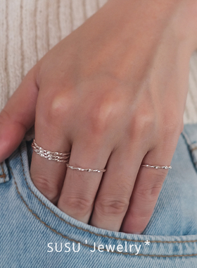 「多层叠戴」 细麻花开口戒指S925银素圈气质百搭食指戒尾戒均码