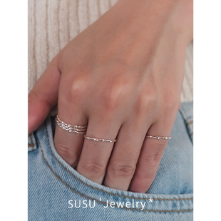 「多层叠戴」 细麻花开口戒指S925银素圈气质百搭食指戒尾戒均码
