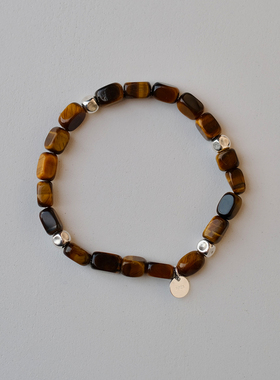 「南法假日」勇气之石天然虎眼石猫眼高级金棕色串珠手链纯银百搭