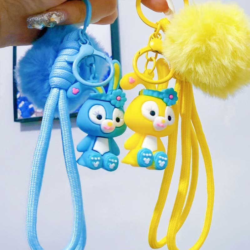 汽车立体红星钥匙扣挂饰网包包黛露公仔挂件卡通兔子毛球