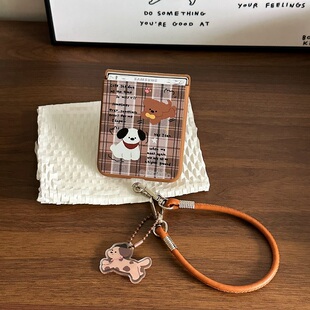 n3flip华为pocket2荣耀Vflip2皮质挂绳nova 5手机壳小米Mixflip2硬壳OPPO 秋冬色系可爱插画适用三星ZFLIP7