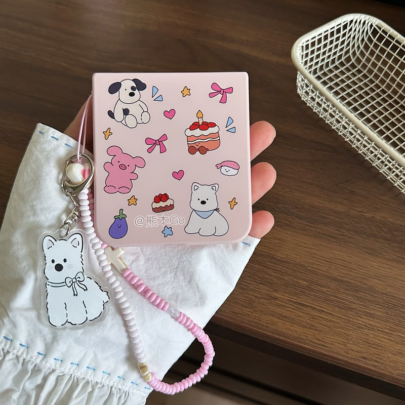 粉色可爱插画适用三星ZFLIP7/6/5手机壳小米Mixflip2硬壳OPPOn3flip华为P50 pocket2挂链VIVOx荣耀Vflip/nova