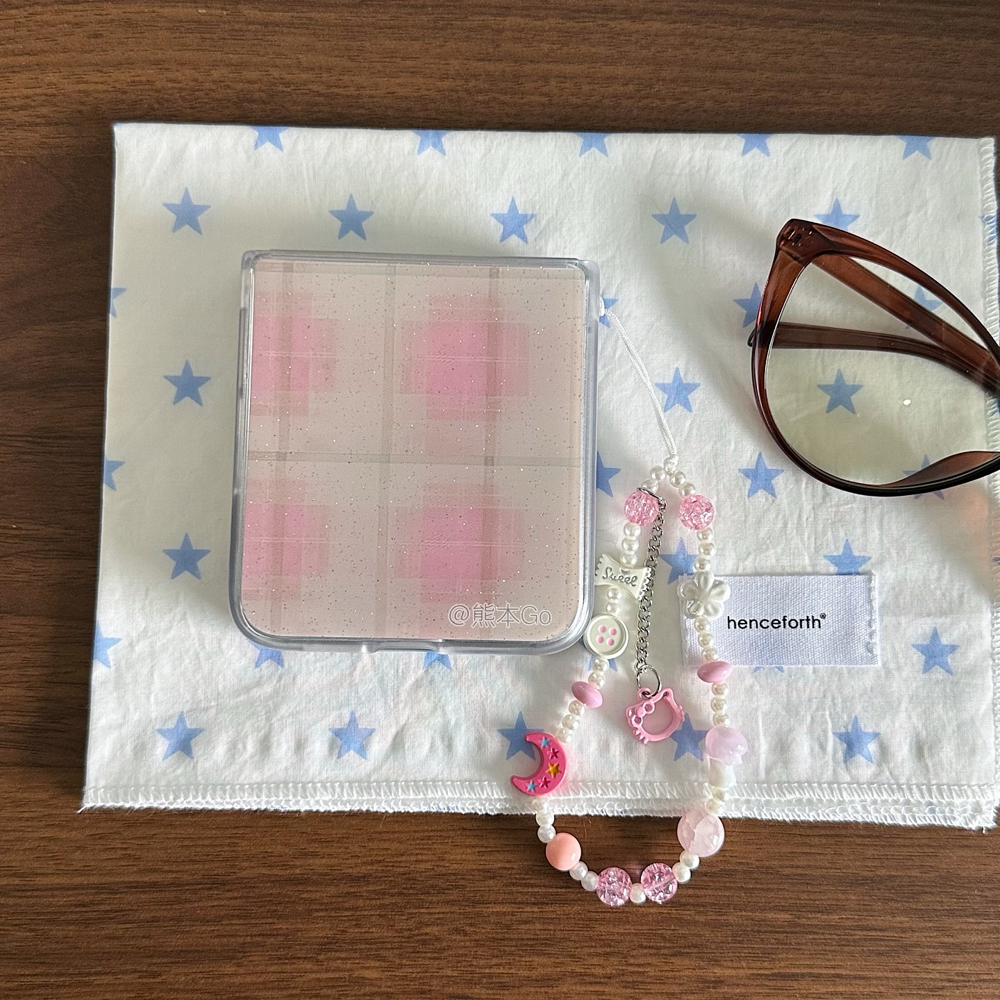 简约粉色格纹小米mixflip手机壳