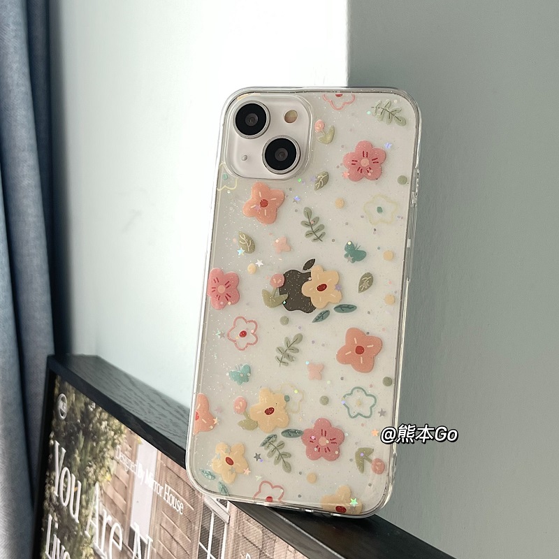 可爱清新小花闪粉适用iPhone14手机壳15pro Max软壳15/13pro全包苹果12mini少女心花朵保护壳11透明 3C数码配件 手机保护套/壳 原图主图