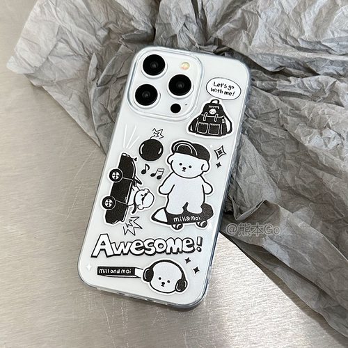 适用iphone15pro透明壳简约小熊