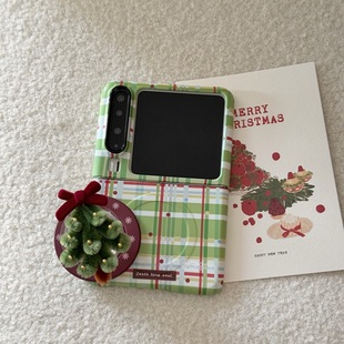 可爱立体圣诞树支架适用华为purax手机壳三星ZFLIP7 5磁吸保护套小米mixflip2菲林硬壳pocket2卡通小树挂链