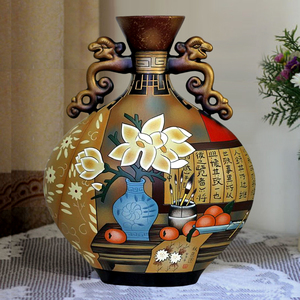 新中式软装饰品结婚礼物客厅玄关酒柜陶瓷摆件轻奢高档花瓶工艺品