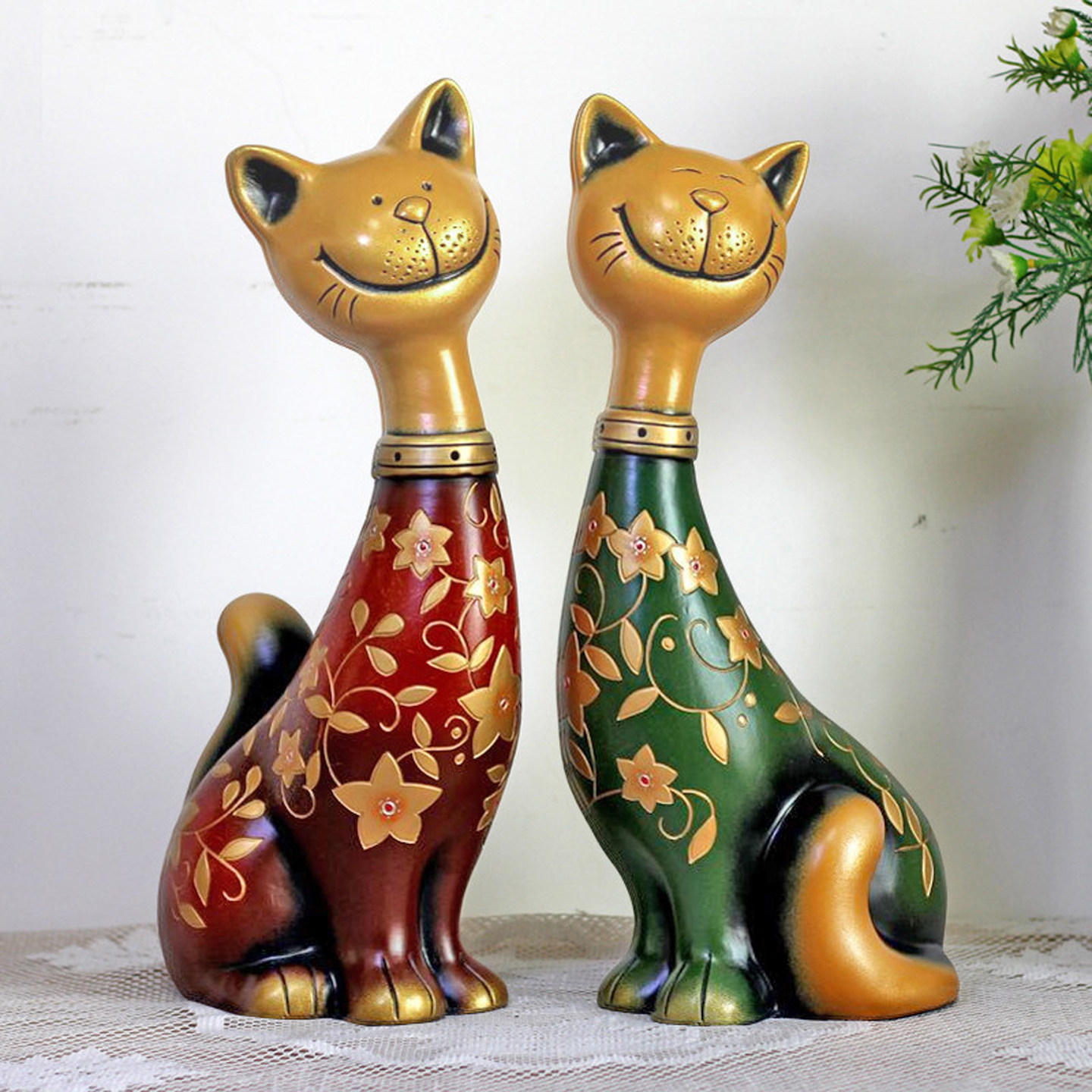 招财猫陶瓷摆件高档情侣猫咪一对