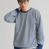 Arba设计 复古海盐蓝白条纹新疆棉针织毛衣 法式 K13春 秋冬经典