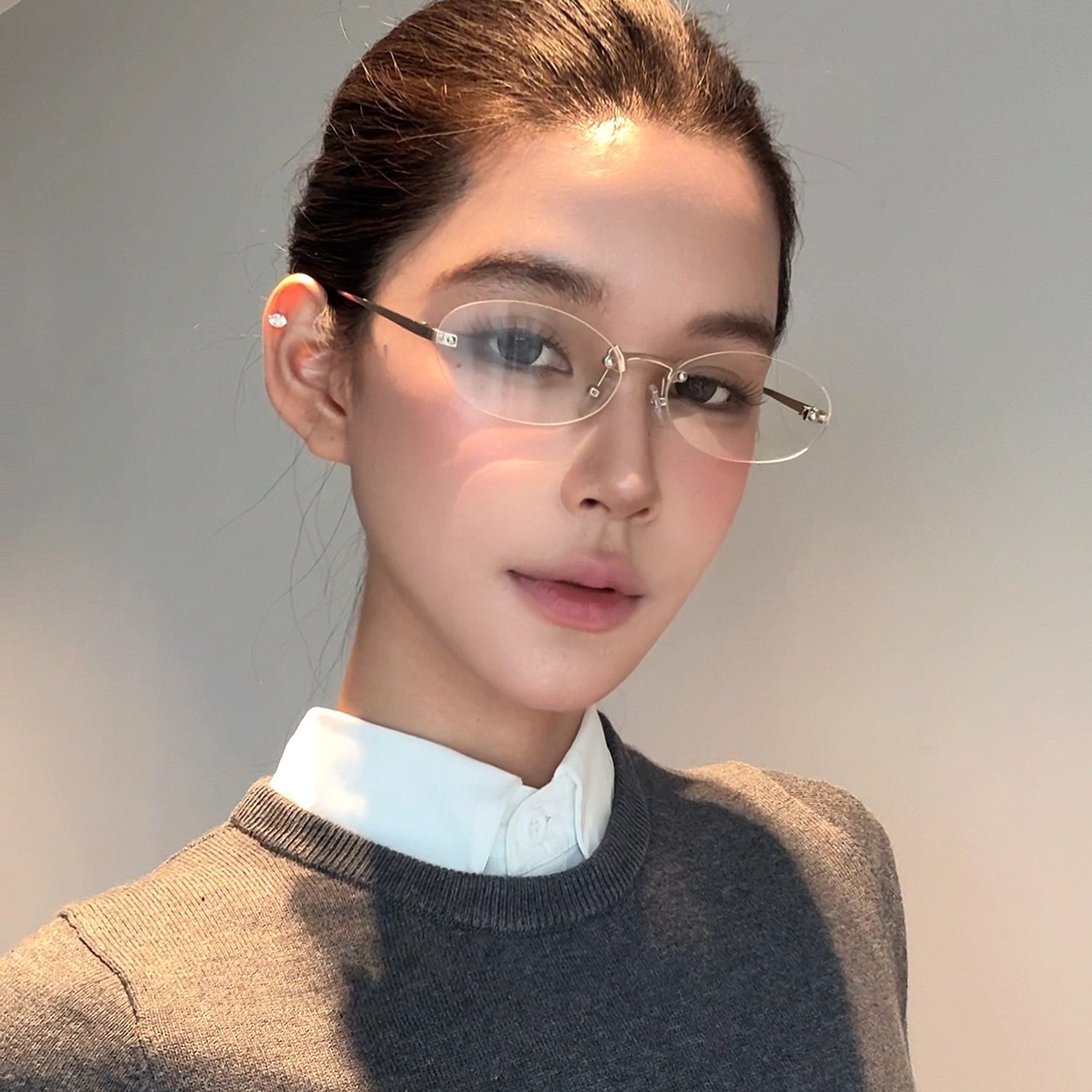 弗瑞姆韩版无框金属金丝边椭圆镜