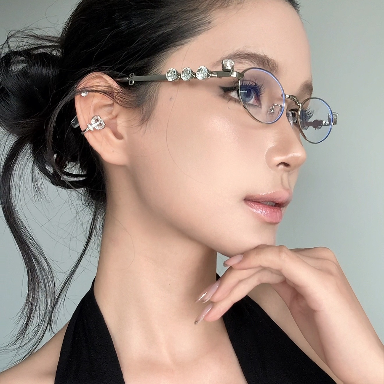 素颜高级感ins显脸小Y2K镶钻时尚金属复古太阳镜网红同款现货154