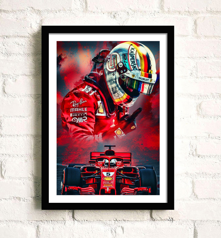 维特尔法拉利f1车队车手海报有框画现代装饰画挂画墙画壁画赛车画