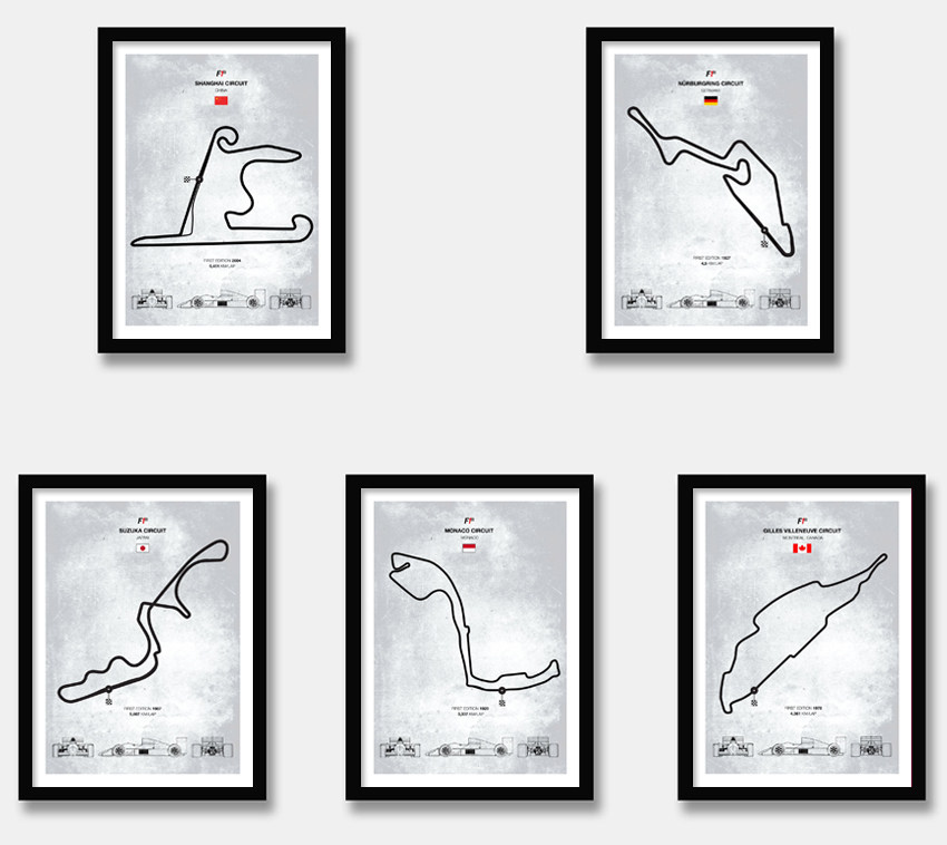 f1海报上海国际赛车场纽博格林赛玲鹿道摩纳哥霍根海姆赛道装饰画