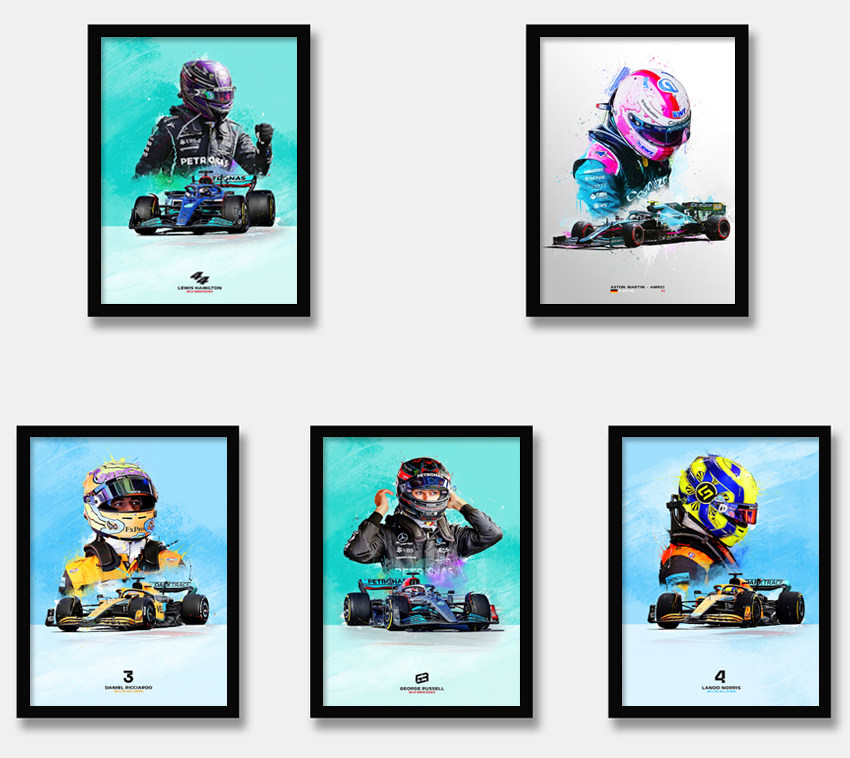 f1赛车海报汉密尔顿拉塞尔里卡多诺里斯车手装饰画一级方程式挂画