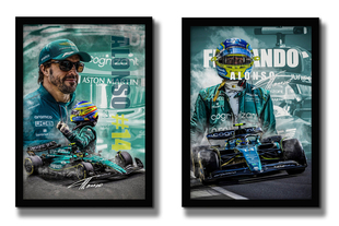 F1赛车海报阿斯顿马丁车队装饰画阿隆索墙画现代简约挂画F1车手画