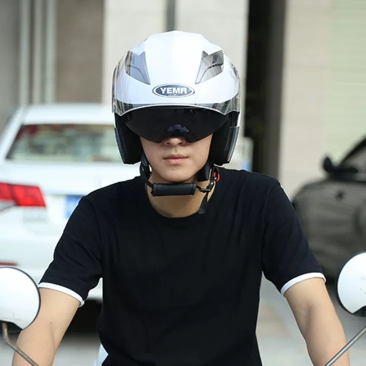 3C认证大号男女头盔野马半盔双镜