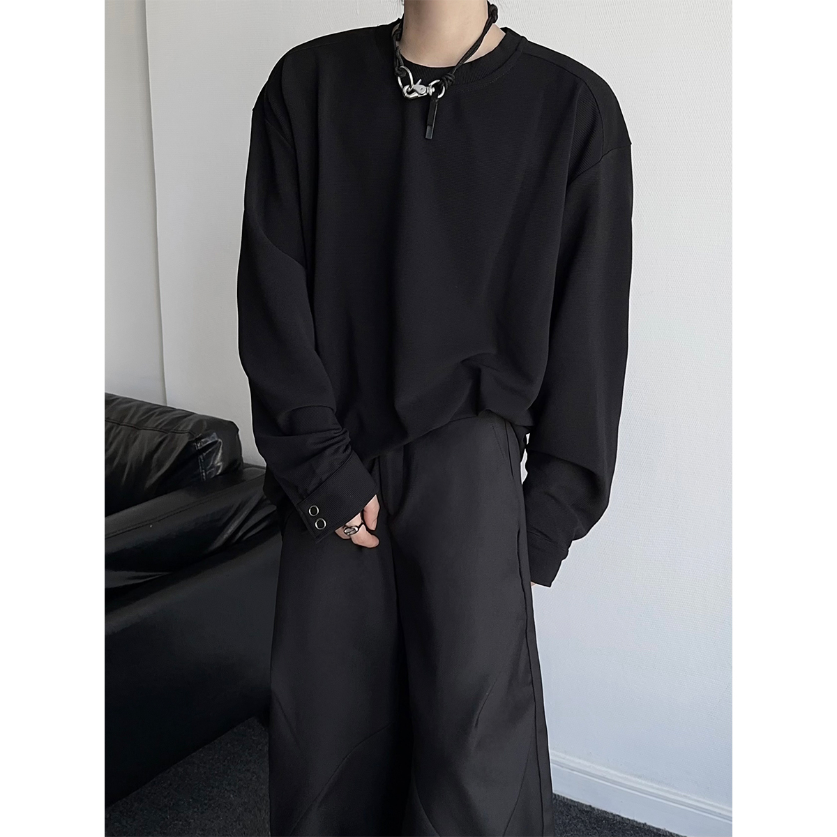 春秋男女简约纯色长袖t恤打底衫