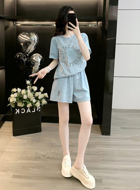 网红炸街休闲运动套装女夏时尚减龄活泼俏皮小个子短袖短裤两件套