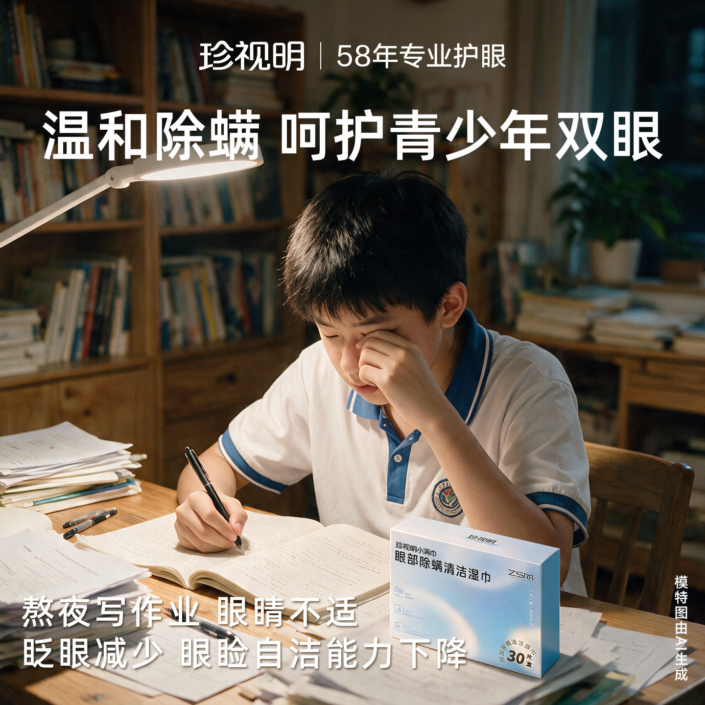 珍视明眼部除螨湿巾青少年温和除螨眼部专用清洁眼睑除螨棉片图片