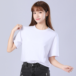 套头polo衫 棉短袖 圆领休闲韩版 白色夏季 上衣 T恤女宽松2021新款