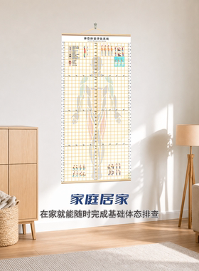 挂式体态评估表体测健身房私教身体矫正网格中医工作室背景墙贴图