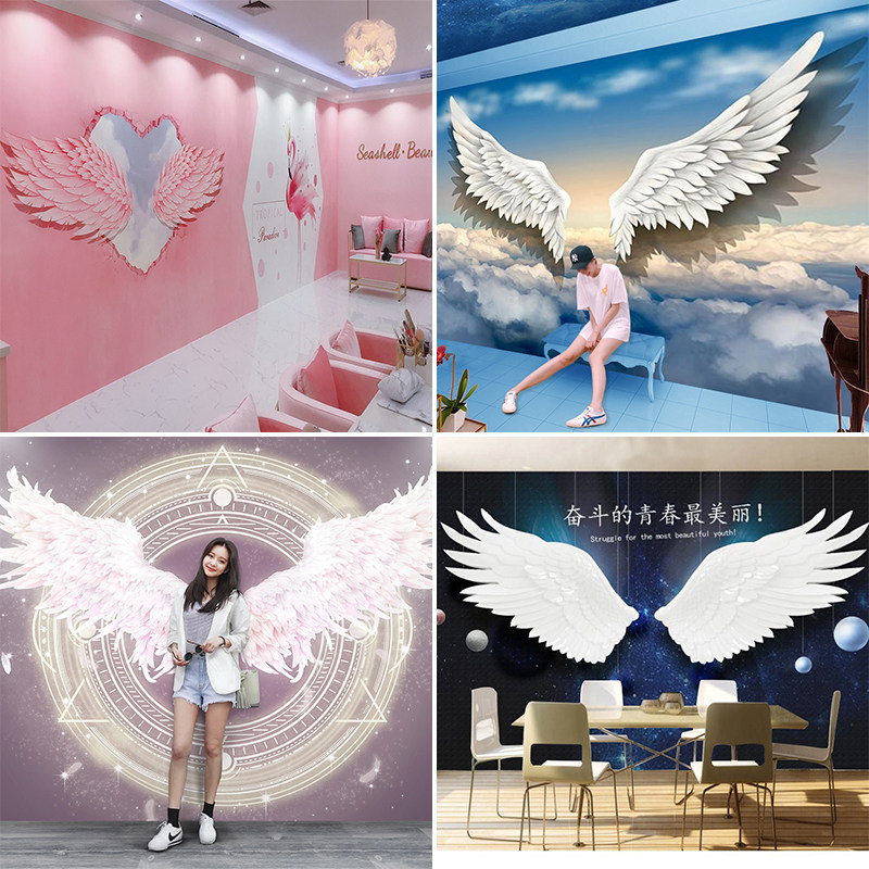 星空影院背景墙纸网红梦幻天使翅膀酒店壁纸主题房天花板吊顶壁画