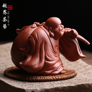 宜兴原矿紫砂茶宠摆件布袋弥勒佛李建伟手工茶玩精品可养功夫茶具