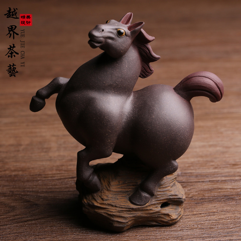 精品宜兴紫砂茶宠摆件一马当先子夜全手工生肖马茶玩可养茶具茶道