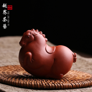 宜兴原矿紫砂茶宠摆件生肖马唐马名家全手工朱泥茶玩精品可养茶道
