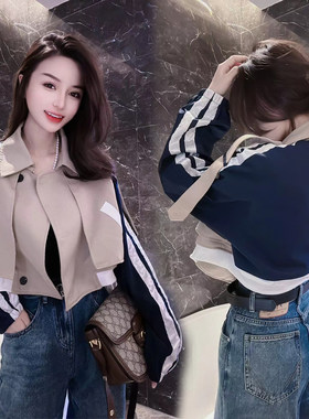 2023街头美式机车短款风衣外套女