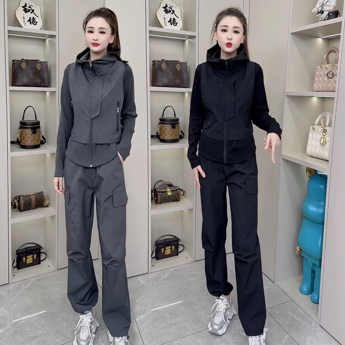 休闲显瘦运动套装工装裤两件套