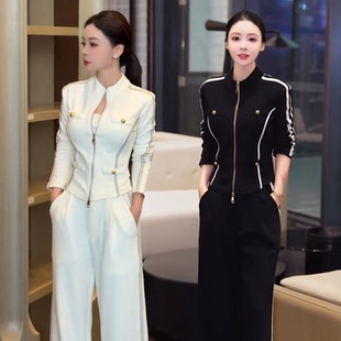 2026春秋休闲运动套装女新款修身显瘦开衫显高直筒阔腿裤两件套潮