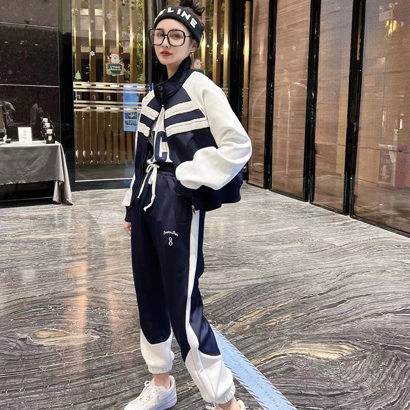 休闲运动服套装女2024春秋季新款韩版棒球服外套束脚裤时尚两件套