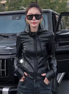 高级感春秋休闲修身PU皮衣外套女