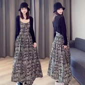 冰丝外披大摆碎花吊带连衣裙两件套 长袖 气质优雅防晒套装 裙女夏季
