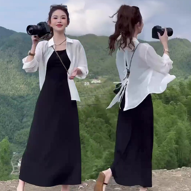 防晒长袖衬衫时尚连衣裙两件套