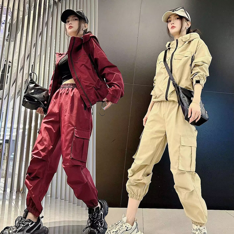 2025春秋新款休闲工装套装女韩版宽松遮肉显瘦帅气连帽上衣工装裤,女装/女士精品,休闲运动套装,淘宝优惠券,粉丝福利购,淘宝优惠卷