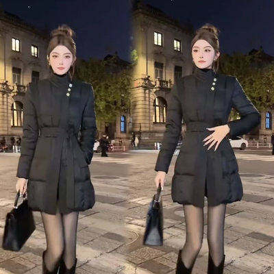 高级感中长款棉服外套立领收腰