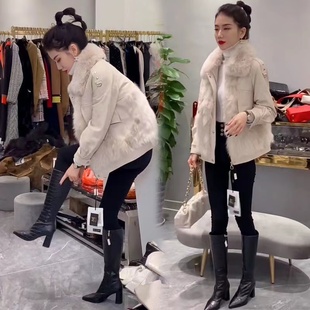 真狐狸毛领棉服PU皮毛一体派克服女外套棉衣潮 韩版 2025年冬季 新款