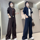 外套直筒阔腿裤 女春秋网红爆款 两件套 套装 显瘦简约休闲运动服工装