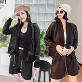 洋气PU上衣 水洗皮夹克外套女高级感毛巾领时尚 欧货2026春秋季 新款