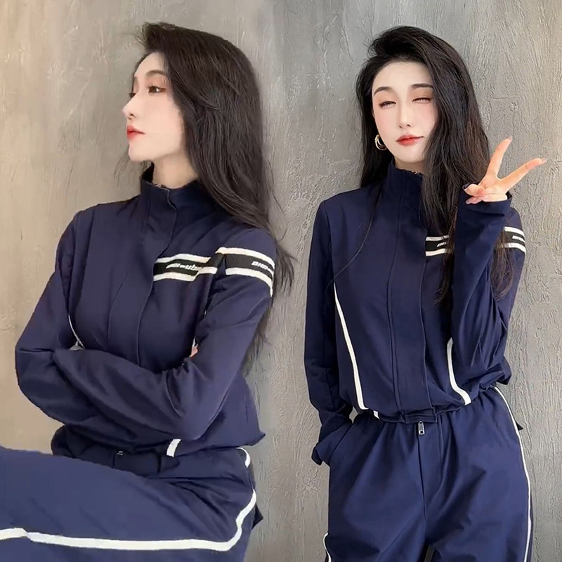 欧货休闲运动服套装女2026春秋季新品立领显瘦长袖上衣直筒阔腿裤
