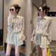 休闲长袖 韩版 宽松显瘦防晒套装 女条纹衬衫 两件套 2026夏季 短裤 新款