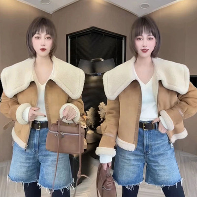 加绒加厚皮毛一体外套女羊羔毛