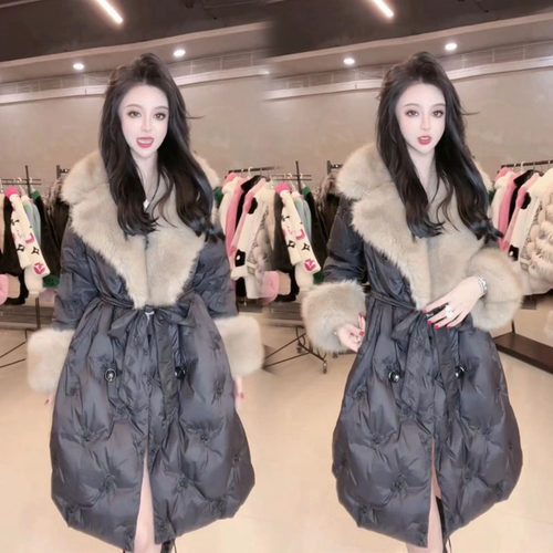 欧货大毛领白鸭绒羽绒服长款外套