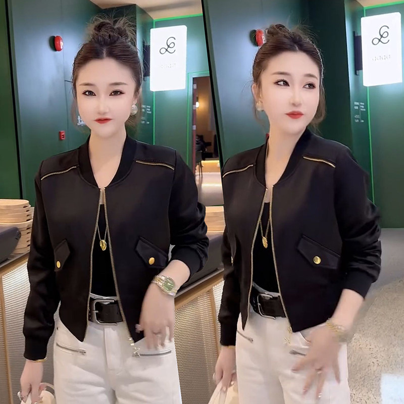 欧货2025春秋新款韩版简约时尚圆领短款外套女夹克修身显瘦上衣潮,女装/女士精品,短外套,淘宝优惠券,粉丝福利购,淘宝优惠卷